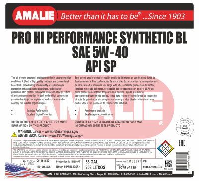 AMALIE PRO High Perf Synthetic 5w40